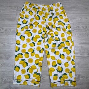 BedHead PJs Women Large Pajama Pants Lemon Print White Yellow Elastic Waist